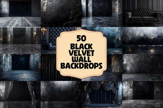 Black Velvet Wall Backdrops for Photoshop, Dark Luxury Backgrounds, Master Overlay Textures - Dark Textured Backgrounds - Studio Portrait