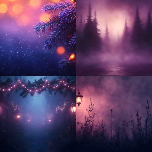 Gothic Purple Christmas Backdrop Set, Fantasy Holiday Backgrounds, Dark Festive Digital Backdrops for Photography, Printable Xmas Photo Booth Props