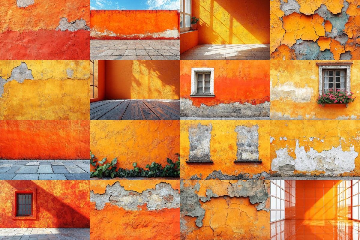 Orange Textured Wall Photography Backdrop PNGs for Photoshop Editing - Warm Aesthetic Master Overlay