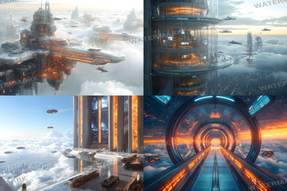 Futuristic Transit Hub Backdrops, Digital Sci-Fi Backgrounds, Hi-Tec City Aesthetic, Photoshop Overlays - Futuristic City Backgrounds