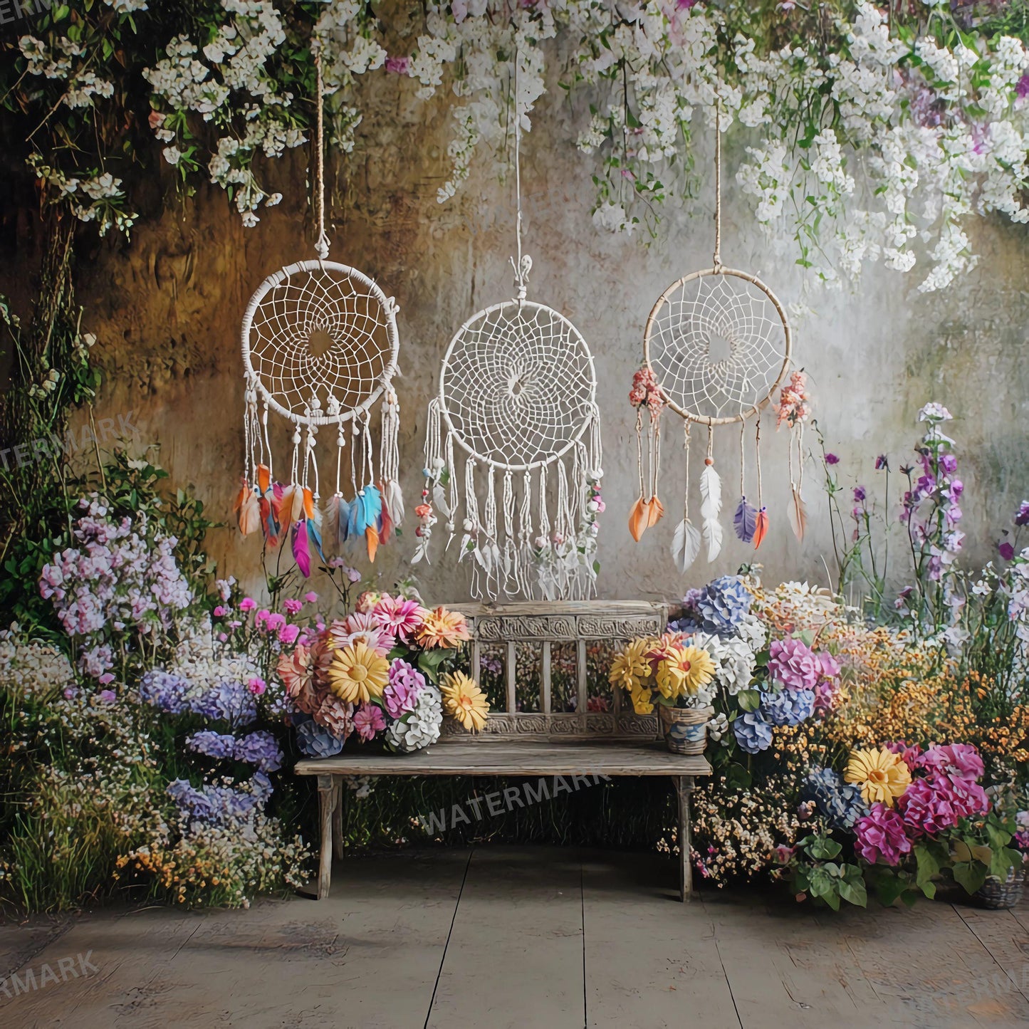 Bohemian Wedding Backdrop with Dreamcatchers | Floral & Macrame Wedding Decor | Boho Chic Ceremony, Reception Backdrops, Maternity Backdrops