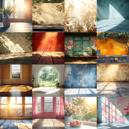 Vintage Sunlit Room Digital Backdrop, Wallpaper Backgrounds, Photography, Dreamy Photo Booth, High-Res Images