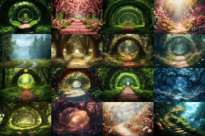 Enchanted Forest Backdrops for Photography ��������� Magical Digital Portraits Backgrounds, Magic Woodland, Lush Green Tree & Floral Backdrops