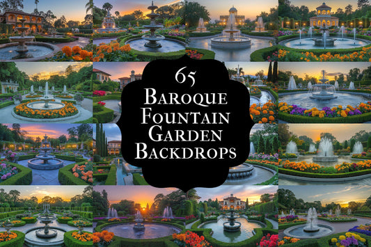 Baroque Fountains Garden Backdrops - Elegant Estate Photography Backgrounds - Lush European Landscapes - Garden Digital Download