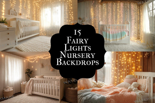 Fairy Lights Nursery Backdrop: 1PNGs for Baby Photo Editing, Twinkle Light Photography Props, Dreamy Newborn Digital Backdrops