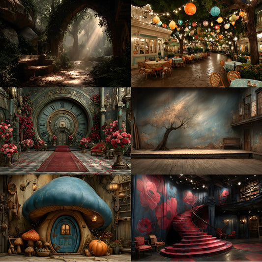Alice in Wonderland Backdrop Bundle, Whimsical Digital Backgrounds for Photography, Fantasy Portrait Photography, Storybook Theme, Ratio