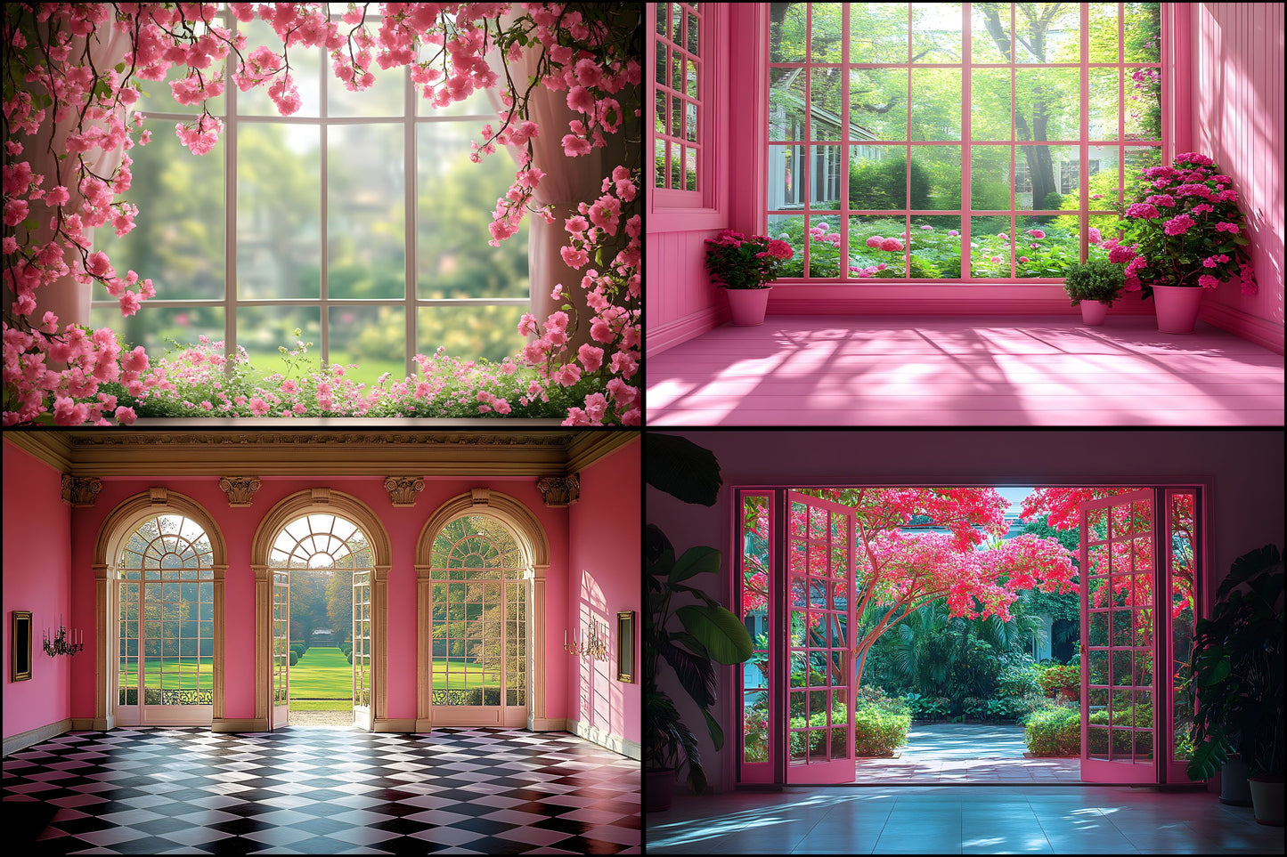 Royal Pink Garden Digital Backdrop, Photography Background, Floral Photo Booth, Springtime Scene, Portrait Photography, High-Res Images