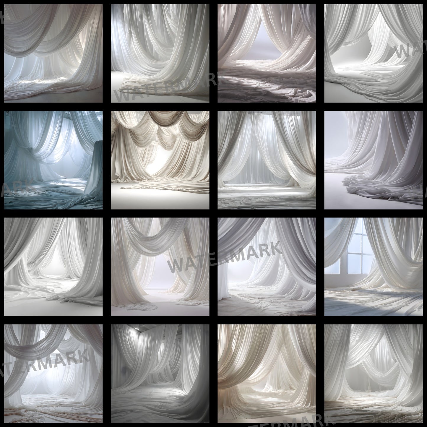 White Fabric Draped Floor Digital Backdrop, Photography Background for Newborns, Product Photography, Square RatioTexture, Wrinkled Cloth Fabric