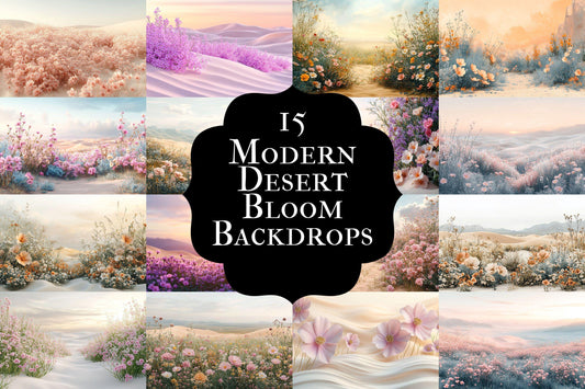 Modern Desert Bloom Backdrops, Boho Southwestern Digital Backgrounds, Pastel Floral Photography Props, Arid Landscape Composites