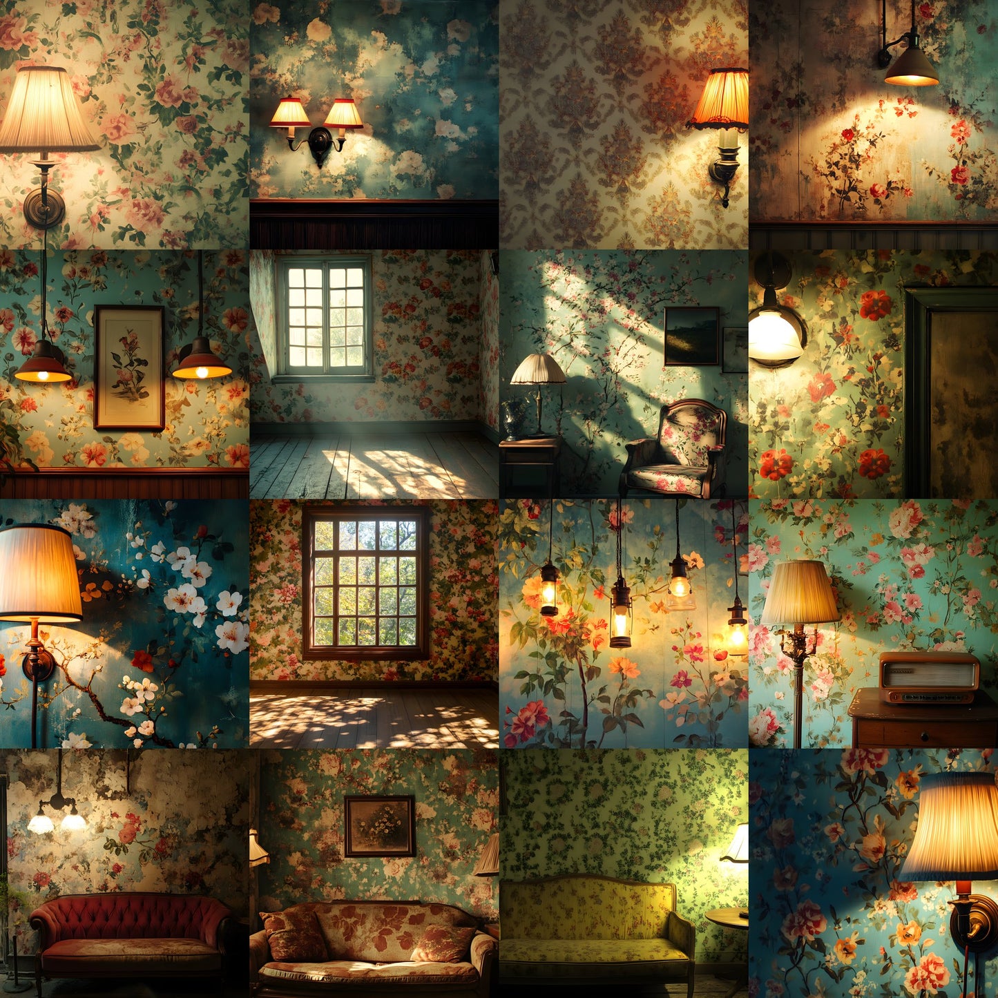 Vintage Wallpaper Room Digital Backdrop, Photography Backgrounds, Antique Interior Photo Prop, High-Res Image Download