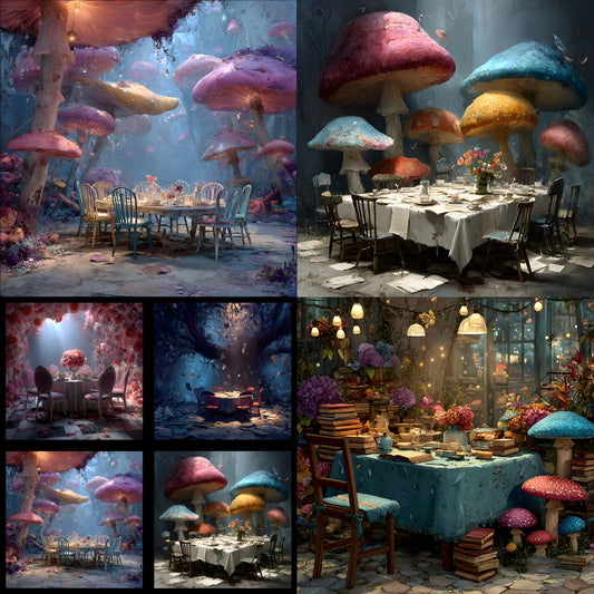Alice in Wonderland Backdrop, Tea Party Background, Digital Download for Birthday, Photography Prop, Whimsical Photo Booth, Square Image