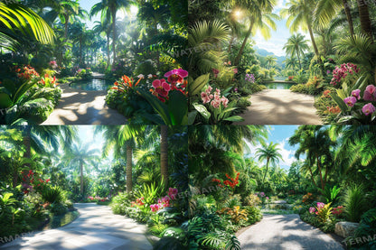 Lush Tropical Botanical Escape Backdrop: PNGs for Commercial Photography, Rich Rainforest Setting, Immersive Digital Backdrops