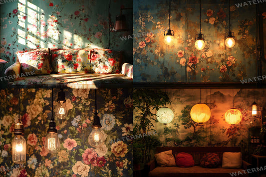 Vintage Wallpaper Digital Backdrops - Retro Texture Photography Backgrounds for Events & Commercial Use