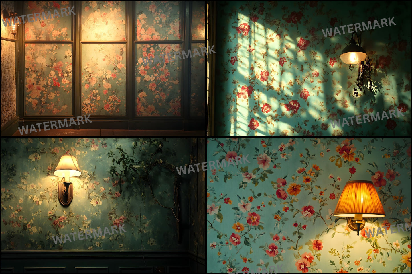Vintage Wallpaper Room Digital Backdrop, Photography Backgrounds, Antique Interior Photo Prop, High-Res Download for Photographers