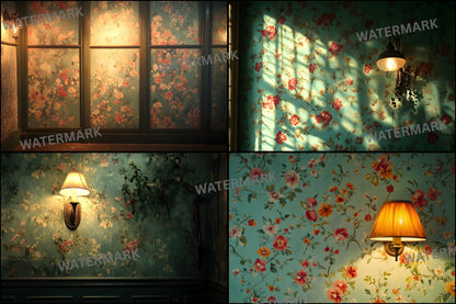 Vintage Wallpaper Room Digital Backdrop, Photography Backgrounds, Antique Interior Photo Prop, High-Res Download for Photographers