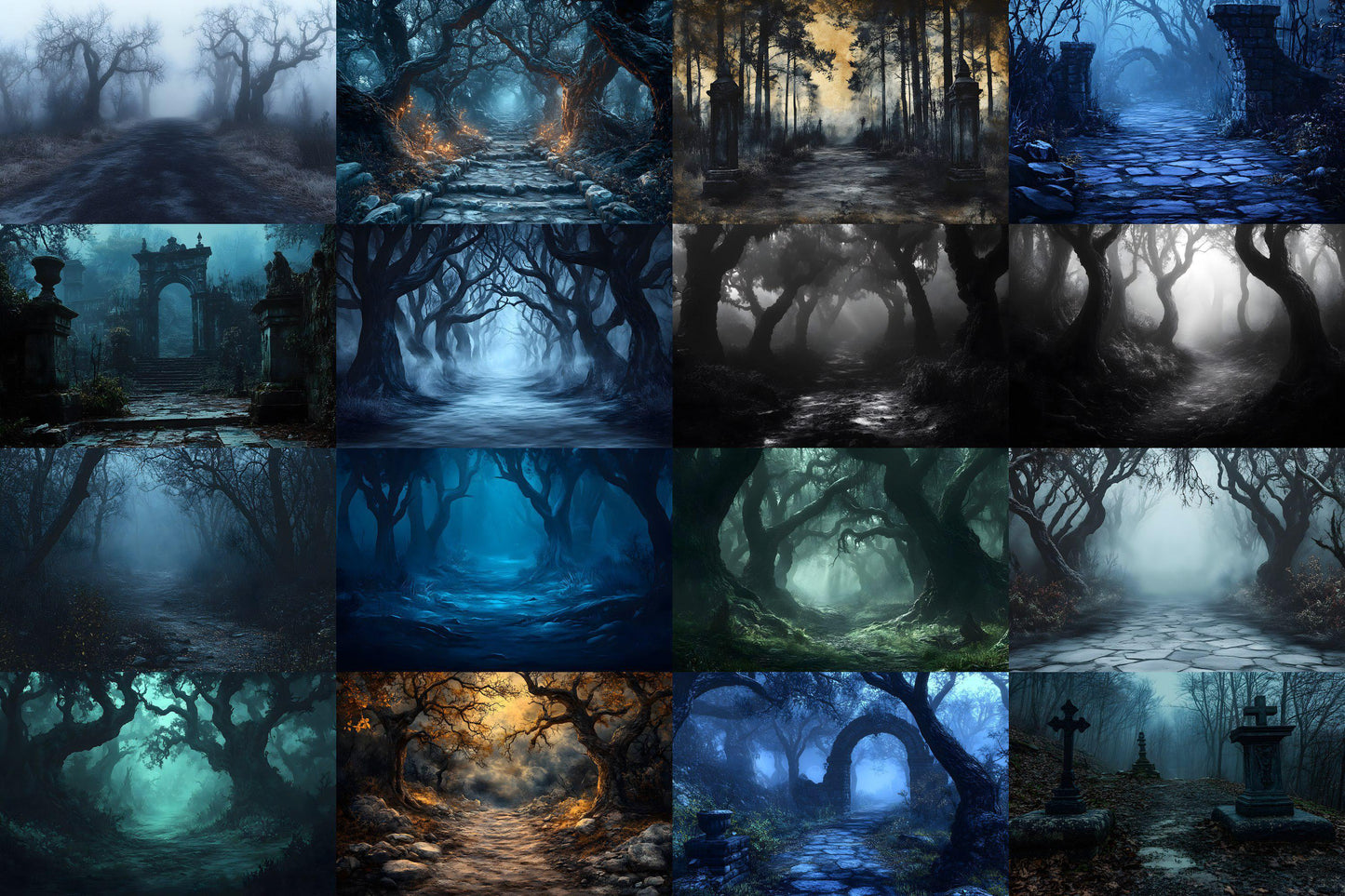 Spooky Forest Backdrops, Haunted Forest Backgrounds, Halloween Digital Scenes for Photoshop, Eerie Photography Overlays