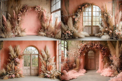 Pink Boho maternity digital backdrop room minimal arches backdrop maternity overlays, pink textures boho digital backdrop wedding studio