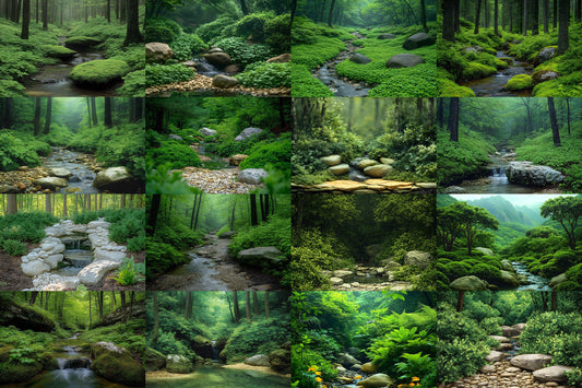 Emerald Ravine Forest Backdrops - Woodland Backgrounds, Lush Green Trees, Nature - Perfect for Photoshop Composites Master Overlays