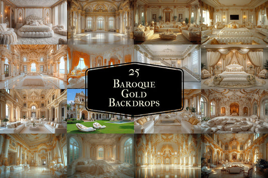 Luxurious Baroque Gold Backdrops Featuring Ornate Interiors, Elegant Palaces, and Opulent Decorative Styles, Baroque Regal Room Backdrops