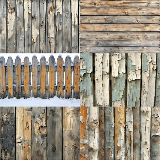 Weathered Wood Fence Digital Backdrop Set, Photography Backgrounds, Rustic Wood Wall Textures, Photo Overlays, Fencing Images for Composites