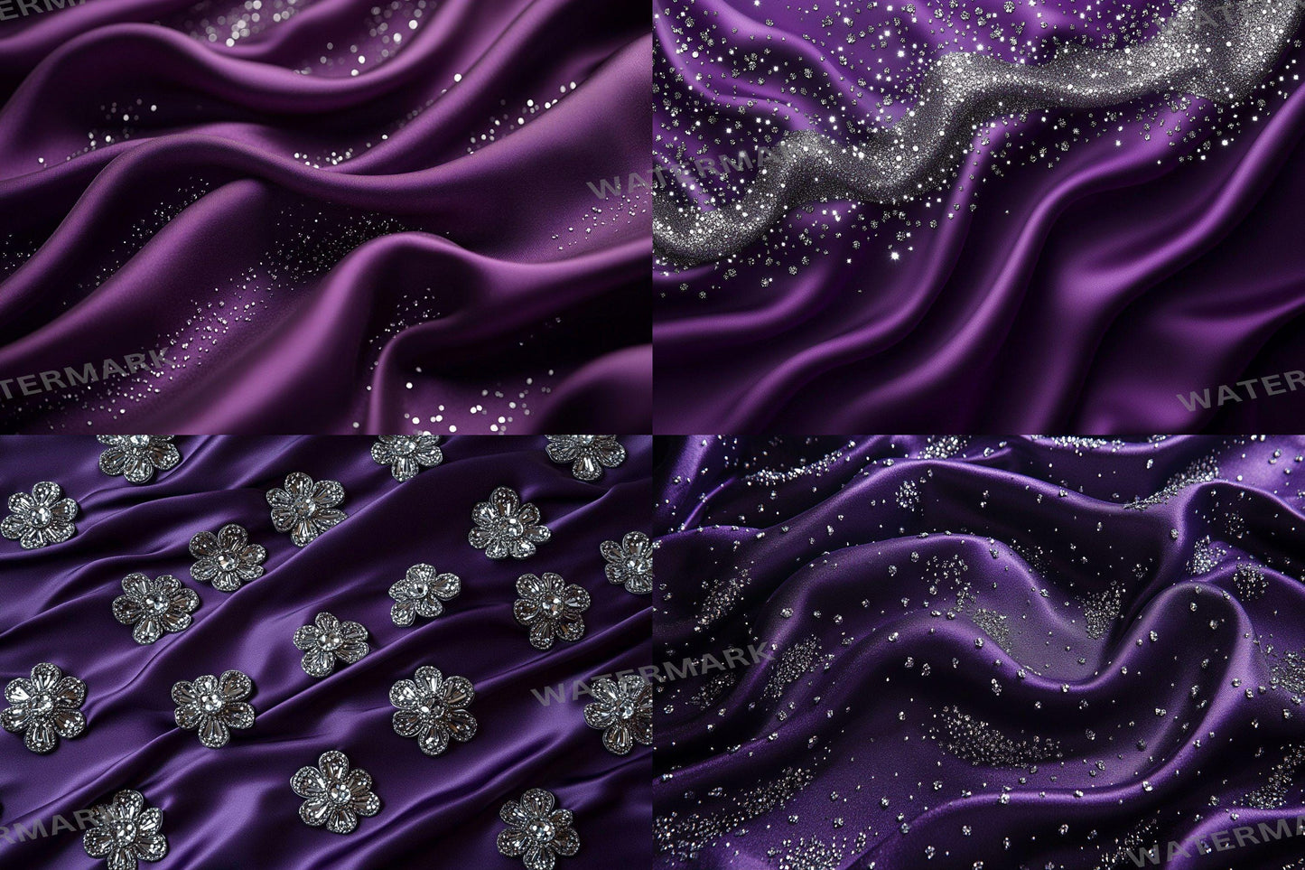 Purple Satin Embellished Backdrops | Digital Luxury Fabric Scenes | Glamour & Fantasy Photography Backgrounds - Purple Backdrops