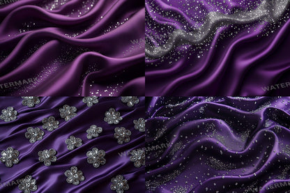 Purple Satin Embellished Backdrops | Digital Luxury Fabric Scenes | Glamour & Fantasy Photography Backgrounds - Purple Backdrops