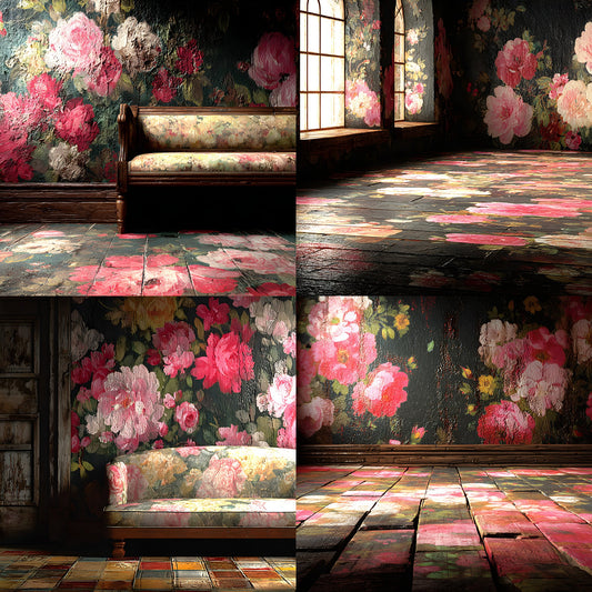 Victorian Room Digital Backdrop, Wallpapered Interior Background, Elegant Photo Prop, Antique Portrait Photography, Instant Download