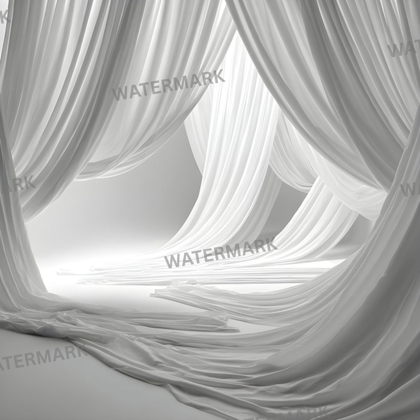 White Fabric Draped Floor Digital Backdrop, Photography Background for Newborns, Product Photography, Square RatioTexture, Wrinkled Cloth Fabric