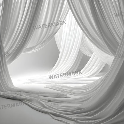 White Fabric Draped Floor Digital Backdrop, Photography Background for Newborns, Product Photography, Square RatioTexture, Wrinkled Cloth Fabric