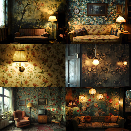 Vintage Wallpaper Room Backdrops, Photography Backgrounds, Digital Download for Portrait Photography, Cozy Interior Scene, Photo Studio Prop