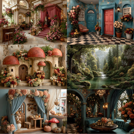 Alice in Wonderland Backdrop Digital Download, Whimsical Background for Photography, Fantasy Party Photo Booth, Storybook Theme