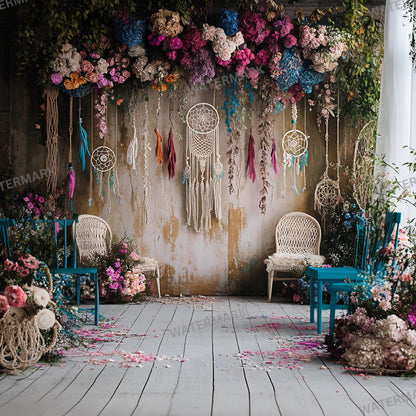 Bohemian Wedding Backdrop with Dreamcatchers | Floral & Macrame Wedding Decor | Boho Chic Ceremony, Reception Backdrops, Maternity Backdrops