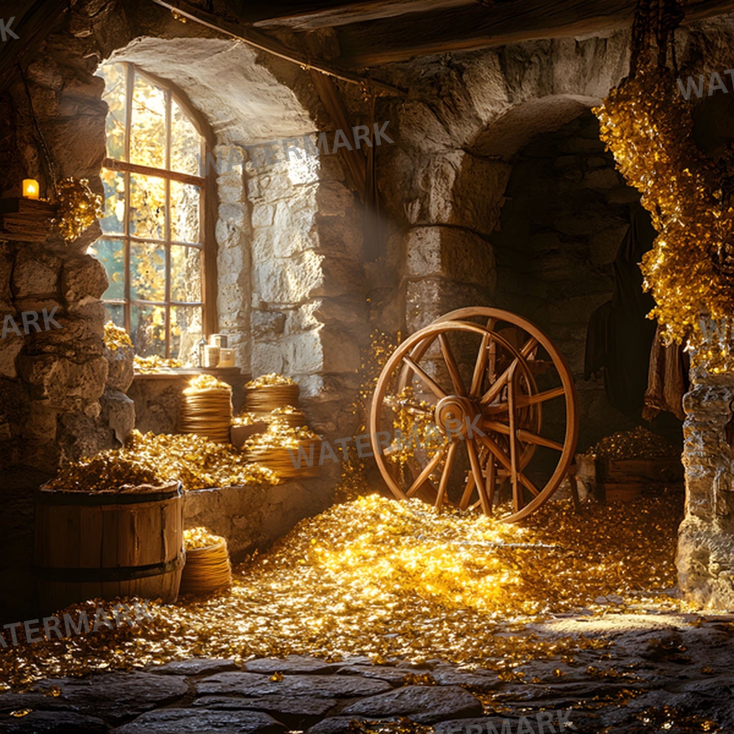 Rumpelstiltskin Gold Digital Backdrop, Square Photography Background, Fantasy Gold Photo Prop, Storybook Portrait, Magical Fine Art Composite