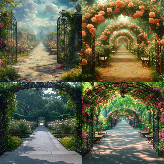 Victorian Rose Garden Digital Backdrop, Enchanted Enclosure Background, Floral Photography Prop, Scene, Fairytale Portrait Image