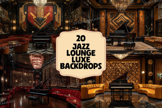 Jazz Lounge Luxe Backdrops | Art Deco Luxury Piano Backgrounds | Elegant Vintage Jazz Club Scene | Bar Interior | Digital Backdrops