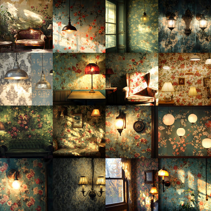 Vintage Wallpaper Room Backdrops, Photography Backgrounds, Digital Download for Portrait Photography,Texture Photo Booth