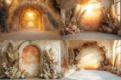 Boho Background - Sunset Arch Photography Backdrops - 8Warm Aesthetic PNGs for Digital Art  & Photography - Commercial Use