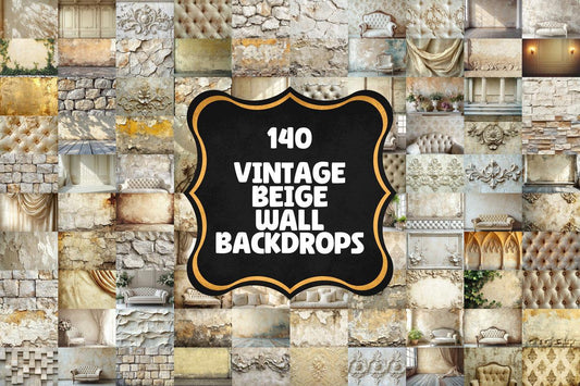 Vintage Beige Wall Backdrop - Rustic Textured Photography Background - Warm Neutral Photoshop Overlay for Portraits & Styled Shoots
