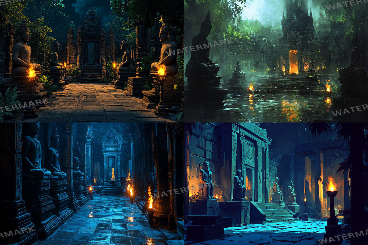Shadowy Temple Backdrop - Dark Fantasy Background, RPG Streaming Overlay, Haunted Photography Backdrop, Digital Art Decor