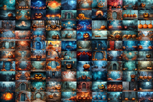 High-Quality Halloween Themed Digital Photography Backdrops - Warm Inviting Aesthetic for Commercial Use - 00x00px PNGs