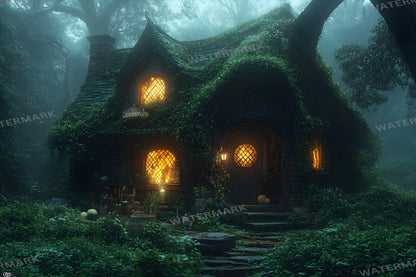 Witch Cottage Retreat Backdrops, Enchanted Forest Hideaways, Cozy Magical Cabins, Mystical Woodland Scenes, Digital Fantasy Backgrounds