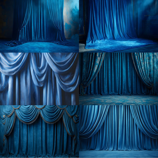 Sapphire Blue Vintage Curtain Backdrop, Photography Background, Digital Download, Portrait Photo Booth, Wedding, Birthday, Images