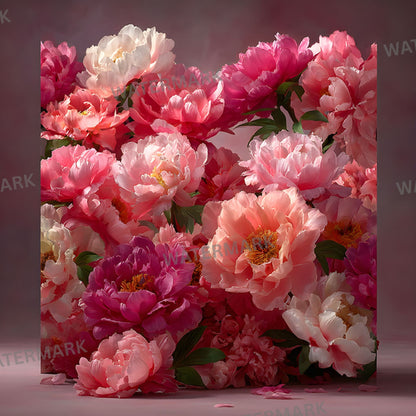 Pink Peony Flower Wall Digital Backdrop, Floral Photography Background for Spring, Square Photo Booth Prop, Wedding, Birthday Party, High Resolution Images