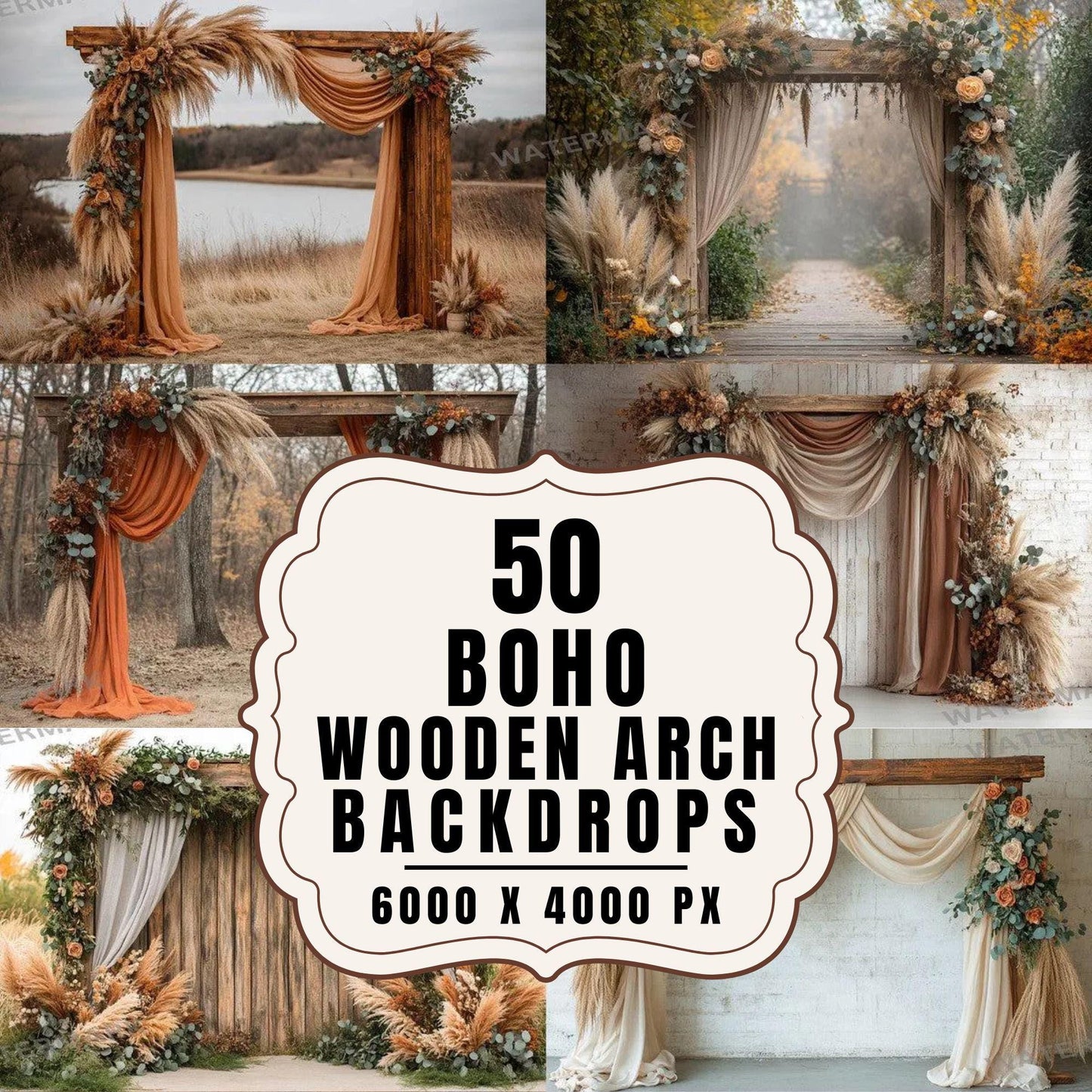 Boho Natural Wood Arch Backdrops for Photography - Warm Aesthetic Master Overlay PNGs - Digital Art  Design 00x00px
