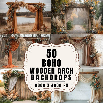 Boho Natural Wood Arch Backdrops for Photography - Warm Aesthetic Master Overlay PNGs - Digital Art  Design 00x00px
