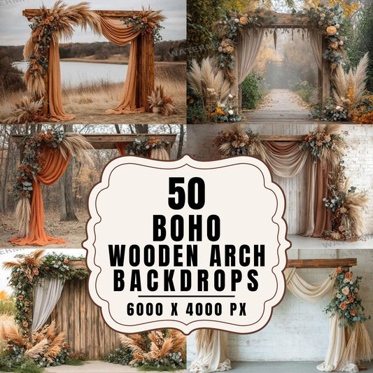 Boho Natural Wood Arch Backdrops for Photography - Warm Aesthetic Master Overlay PNGs - Digital Art  Design 00x00px