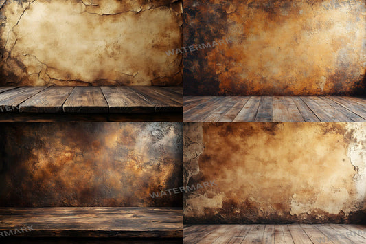Sepia Brown Wall Backdrops - Vintage Textured, Rustic Digital Backgrounds
