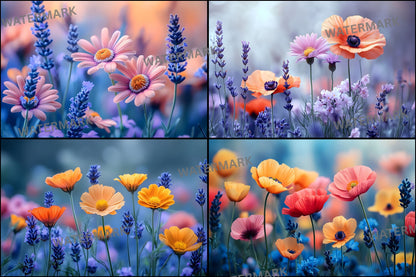 Wildflower Meadow Digital Backdrop, Whimsical Photography Backgrounds, Floral Photo Overlays, Spring Scene, Dreamy Portrait1449
