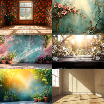 Vintage Sunlit Room Digital Backdrop, Wallpaper Backgrounds, Photography, Cozy Interior Scene, High-Resolution Download, Photo Overlays