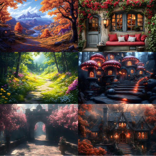 Alice in Wonderland Backdrop Set, Fantasy Photography Backgrounds, Digital Wonderland Scenery, Whimsical Party Decorations, Photo Booth